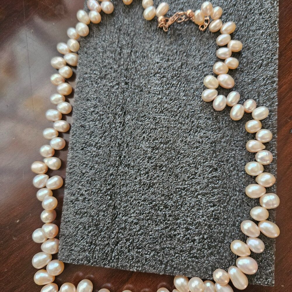 pink freshwater pearl bubble necklace 18 inches in 18k vermeil rg over sterling